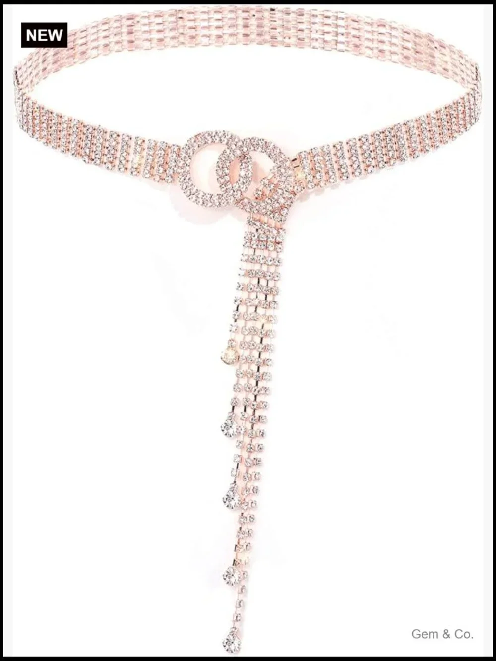 Crystal Rhinestone Chain Belt with O-Ring, Adjustable Waist Belt for Dresses